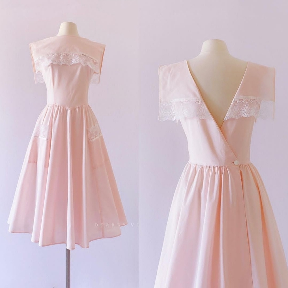 GUNNE SAX | 1970s Pink Square Collar Dress